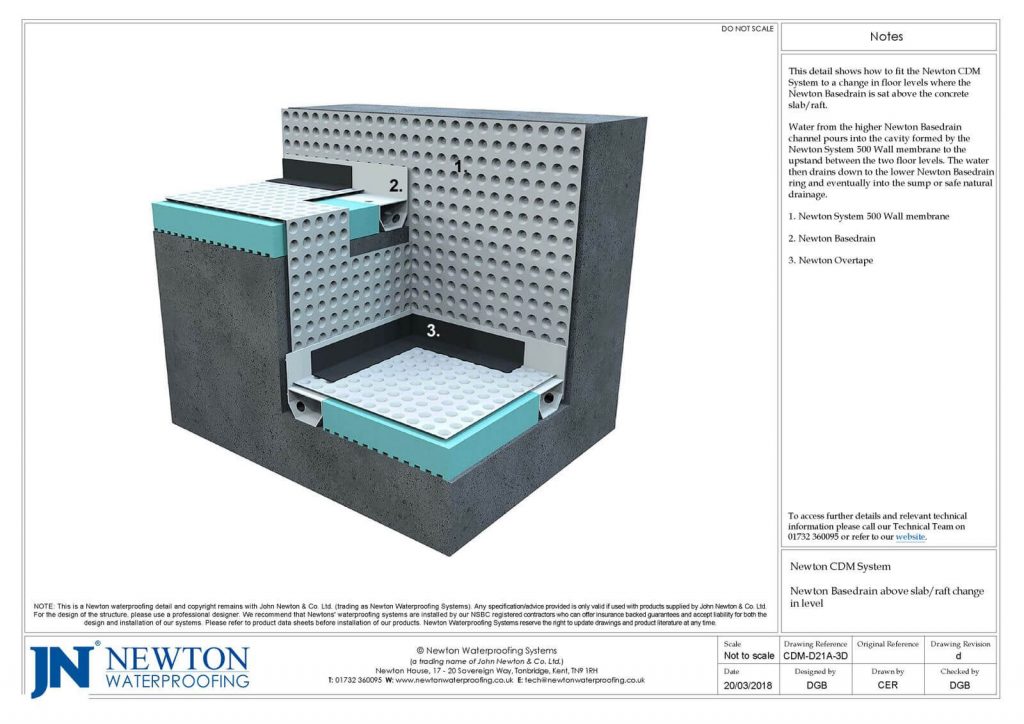 Technical Drawing of Newton Basedrain above a slab