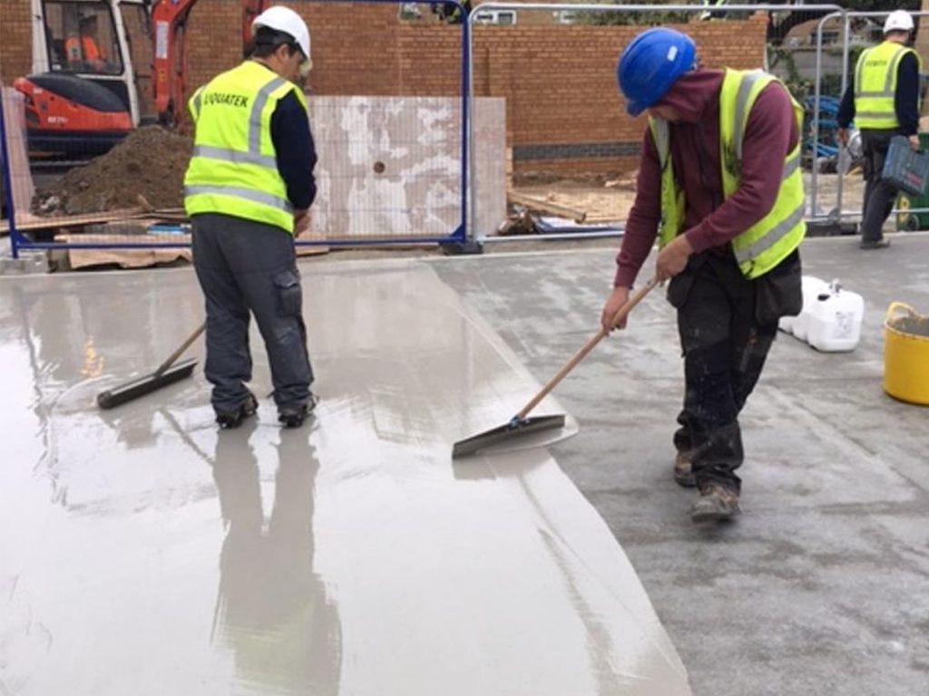 Application of liquid waterproofing membrane to a slab