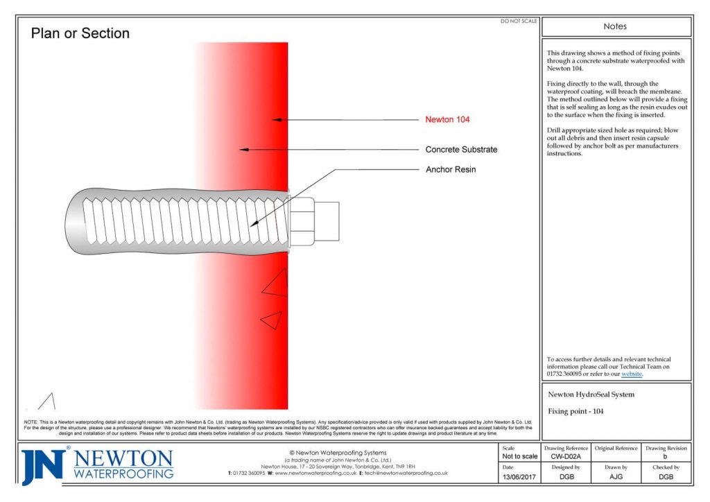Technical Drawing of Newton HydroSeal System fixing point