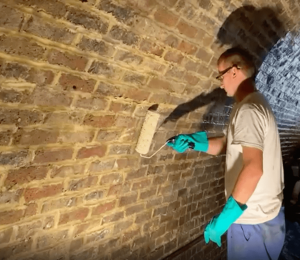 DampSafe 901-P applied as negative side tanking to Brick Vaults
