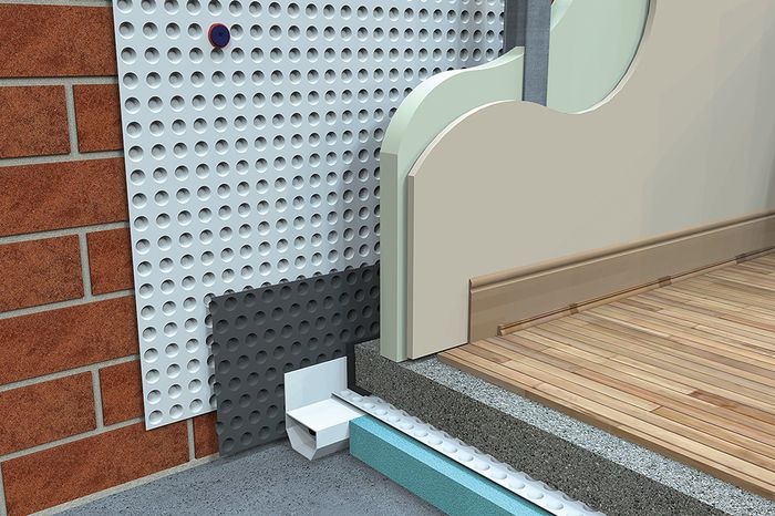 3D technical drawing of cavity drain membrane installation