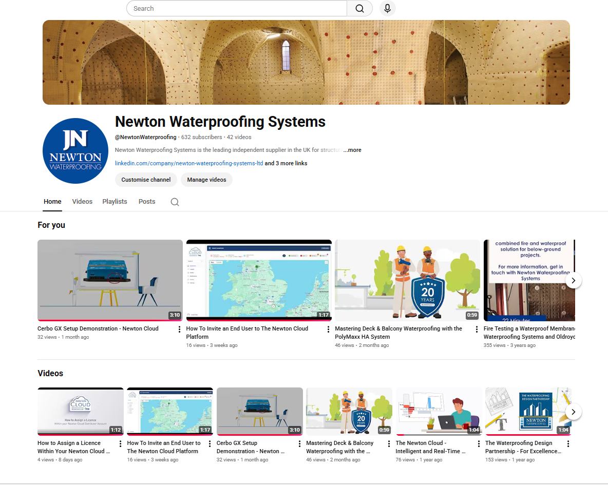 YouTube channel newton waterproofing