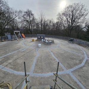 The large concrete roof needed extensive preparation